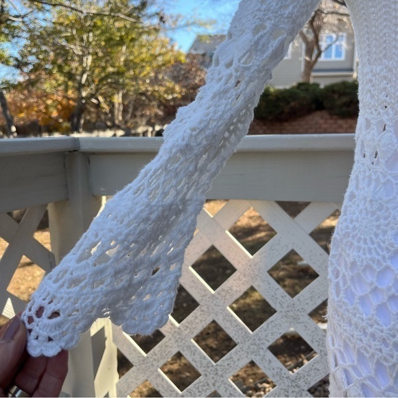 Velvet by Graham Spencer Crochet Knit White Dress V Neck 3/4 Sleeve MIDI Small - Picture 11 of 16